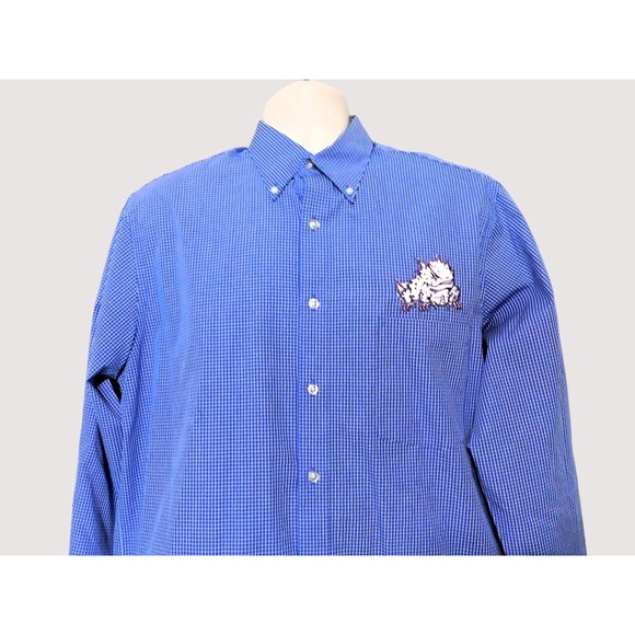 Van Heusen Shirt 15.5-16 34/35 TCU Frog Patch Blue White Check LS Cotton Blend - Picture 2 of 7